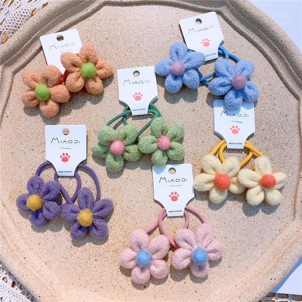 

korea fashion children's ponytail hair accessories sweet girl kids simple cute colorful plush flower rubber band rope, Slivery;white