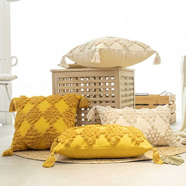 

cushion/decorative pillow tassels home tufted cushion cover moroccan style yellow beige sofa throw pillows case car el office chair bed