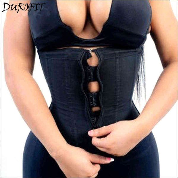 Latex Taille Trainer Body Shaper Korsett Frauen Binder Reißverschluss 7 Stahlknochen Haken Shapewear Modelliergurt Kolumbianischer Gürtel Mantel 211112