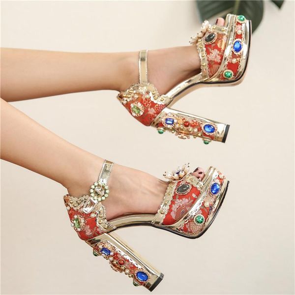 

sandals high heels rhinestones wedding shoes women open toe satin zipper back strap evening party summer ladies 34-43, Black