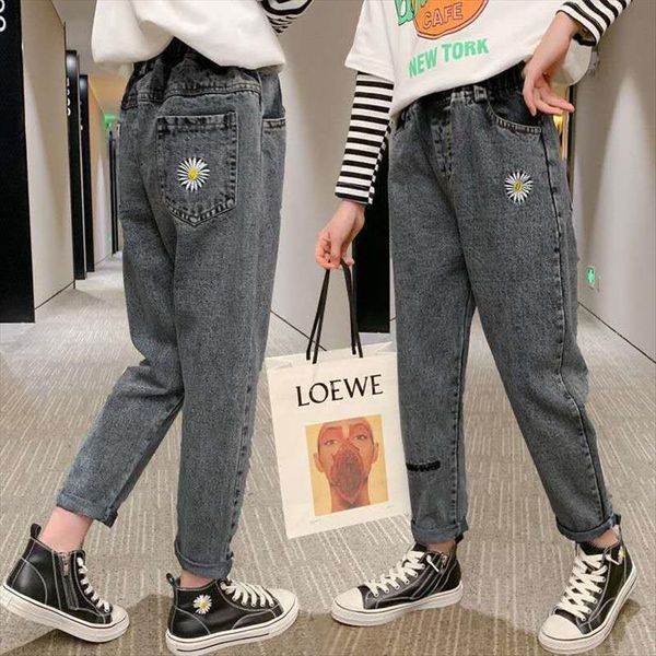 

childrens trousers cartoon print denim 3 10 year jeans for girls spring autumn baby girl with holes cotton fashion, Blue