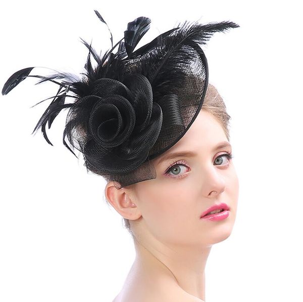 

bridal handmade feather mesh headdress hat wedding annual meeting ladies vintage hair accessories small hats, Blue;gray