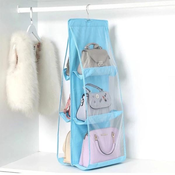 

storage bags 6 pocket folding hanging organizer bag wardrobe transparent for collect,wardrobe organizer,shoes