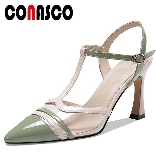 

euro style summer fashion casual women cow patent leather sandals t-strap mixed colors pointed toe thin heel shoes woman, Black