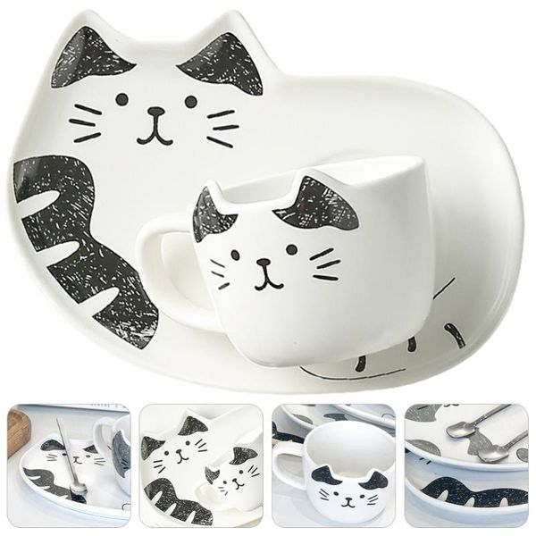 

mugs 1 set lovely cat ceramics cup delicate drink saucer