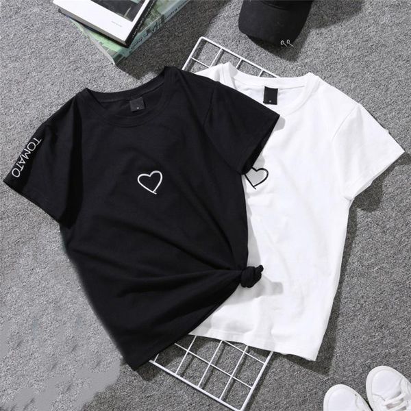 

women's t-shirt women men short-sleeved embroidery tee love summer letters large size lovers clothing couple wear white black