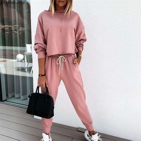 

women's two piece pants two-piece set, casual sportswear, uniform color, long sleeves, and pants, loose jogging, fall 2021, White