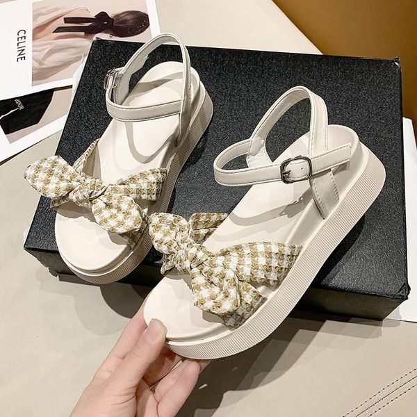 

sandals elegant bow-knot women summer buckle strap mid-heels casual shoes flats roman fashion gladiator fast, Black