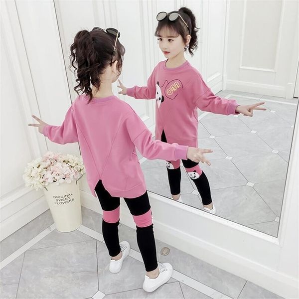 

teenager baby kids girl clothes hoodie winter autumn loose tracksuit t shirts leggings pants hip hop 4 5 6 7, White