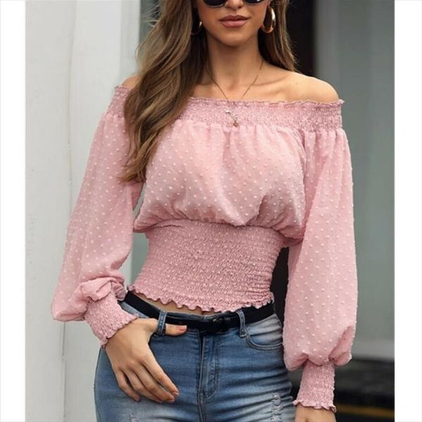 

summer off shoulder long sleeve womens shirts puff elegant bluse, White