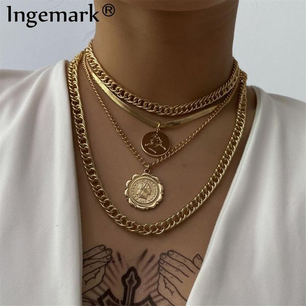 Punk Miami Kubanische Halskette Steampunk Männer Schmuck Vintage Große Münze Anhänger Chunky Kette Halsketten für Frauen Hals Zubehör