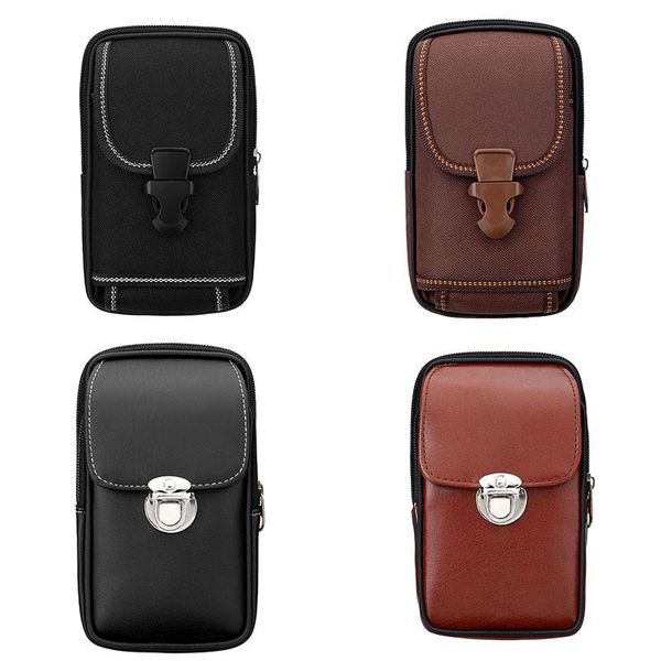 

wallets men travel fanny pack belt loops hip bum bag portable british style leather case multifunctional zipper wallet phone cover, Red;black