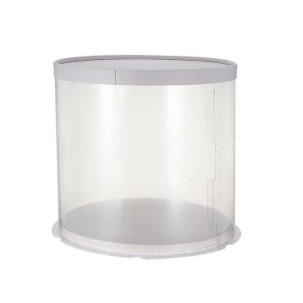 

gift wrap plastic transparent cake box round packaging boxes organizer for home dessert shop (white double-layer) (8inch)