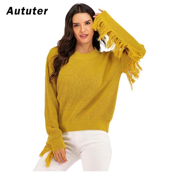 

fashion knitted solid color autumn sweater for women fringe distressed female long sleeve pullover sweaters#a3 women's sweaters, White;black