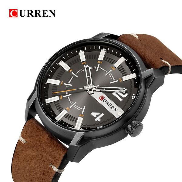 

wristwatches curren men's brand business digital face watch casual fashion simple belt quartz waterproof, Slivery;brown