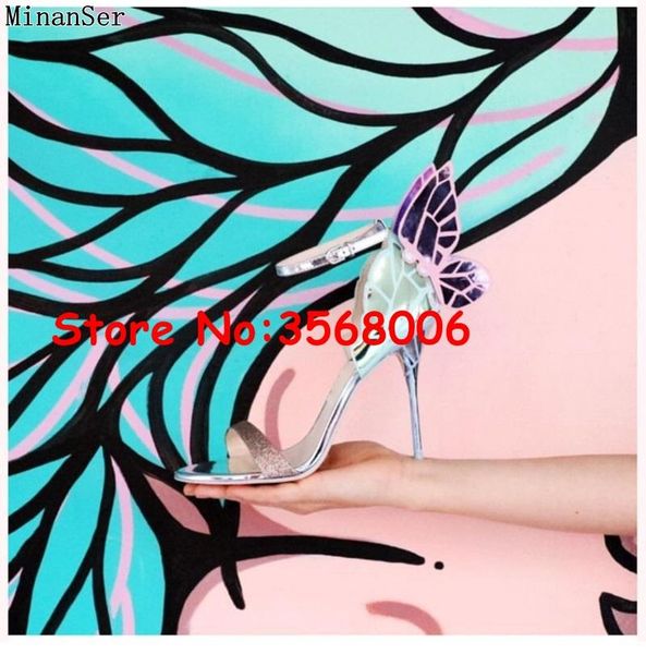 

high-end women pink butterfly sandals metal stiletto heel metallic cut-outs pumps bling crystal celebrity wedding shoes, Black