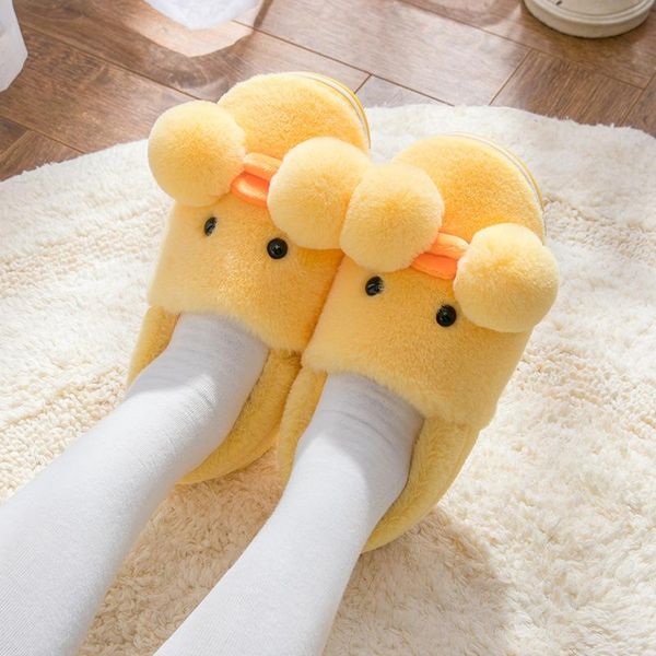 

cartoon cotton slippers female thick soled winter male lovers lovely home children's antiskid, Black