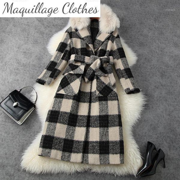 

winter england style women's overcoat 50% wool plaid coat c671 & blends, Black