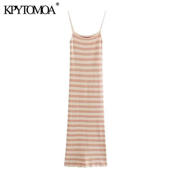 

women chic fashion striped knitted midi dress o neck thin straps female dresses vestidos mujer 210420, Black;gray