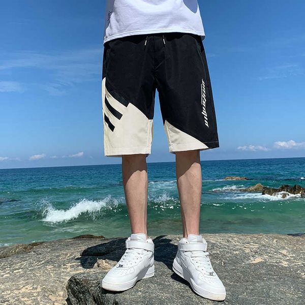 

varsanol men summer casual shorts polyester letter mens clothing black striped loose elascic waist short pants men's shorts 210601, White;black