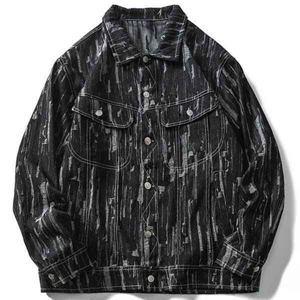

men's jackets men harajuku hip hop baseball jacket streetwear vintage ripped denim cargo coat 2021 autumn casual, Black;brown