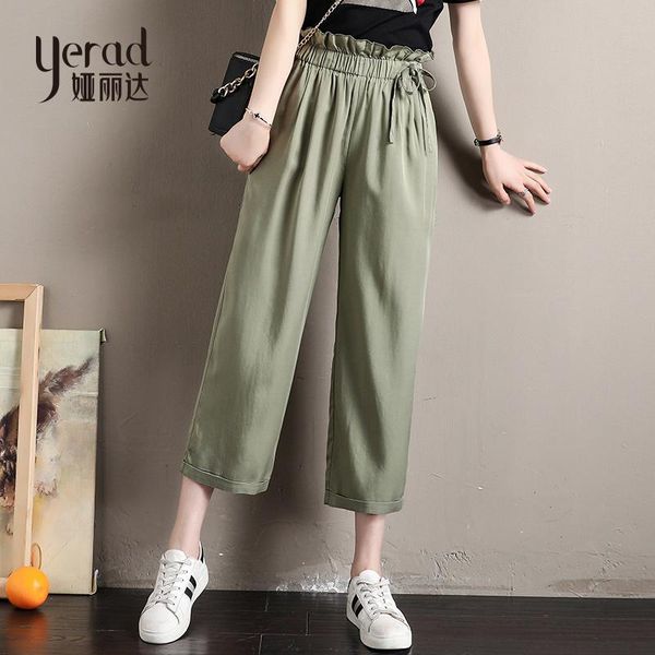 

women's pants & capris yerad wide leg paperbag waist loose elastic summer ankle length high palazzo, Black;white