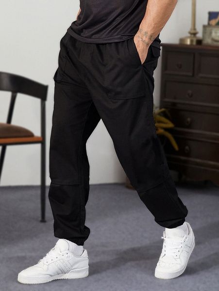 

extended sizes men slant pocket drawstring waist pants z6md#, Black