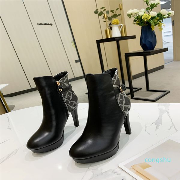 

ankle boot luxury womens designer chunky heel ankles boots lace up martin bootss ladys fashion winter booties 11.5cm, Black