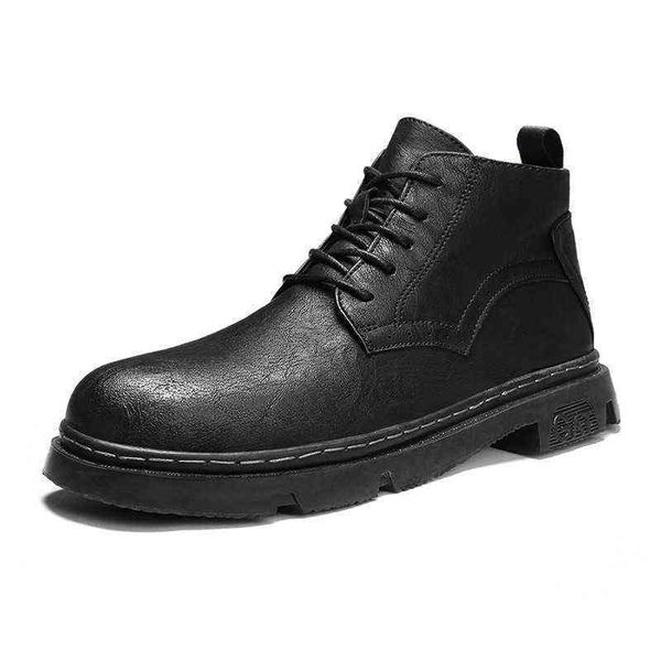 

2021 winter middle warm super leather rubber outsole fashion casual martin boots men, Black