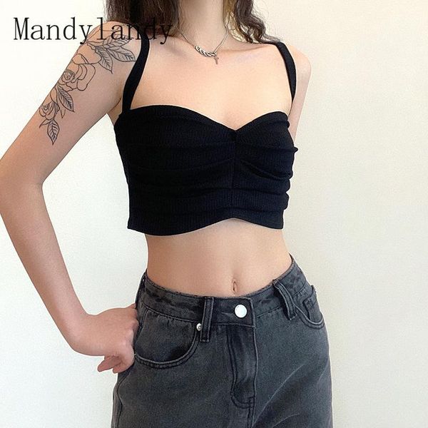 

mandylandy spaghetti strapless camis women's solid color pleated slim vest summer fashion backless short tanks &, White