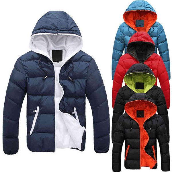 

2021 new fashion men's winter warm hooded slim casual cotton-padded et parka overcoat hoodie thick coat, Black;white