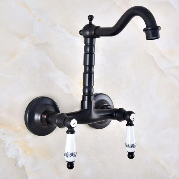 

bathroom sink faucets black oil rubbed bronze kitchen faucet mixer tap swivel spout wall mounted double handles mnf833