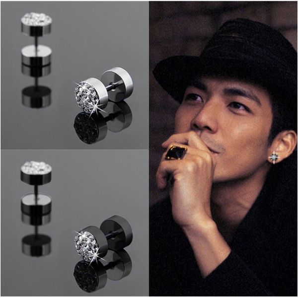

titanium steel earrings black simple diamond men's round stainless steel earrings