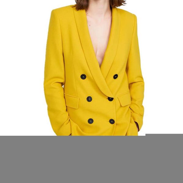 

women's suits & blazers 2021 women fashion solid lapel pockets office vintage long sleeve double breasted blazer female casual outwear, White;black