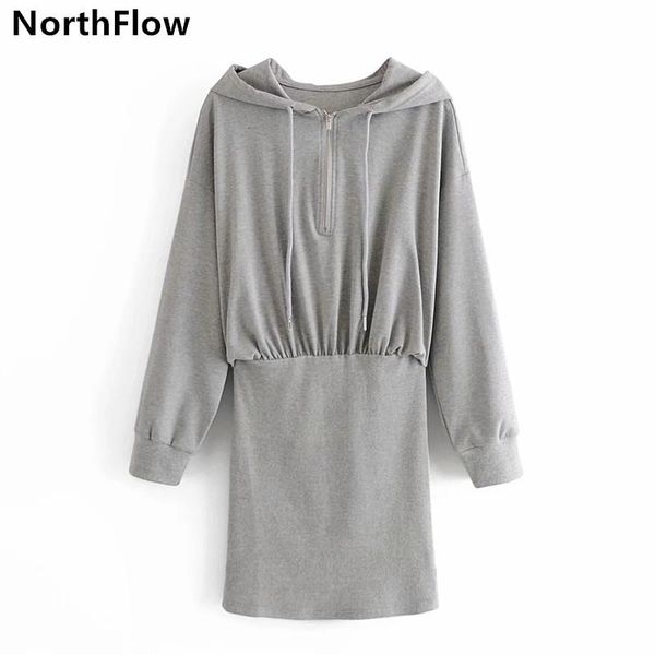 

northflow women dress solid hooded patchwork above knee mini de fiesta party vestidos robe femme casual dresses, Black;gray