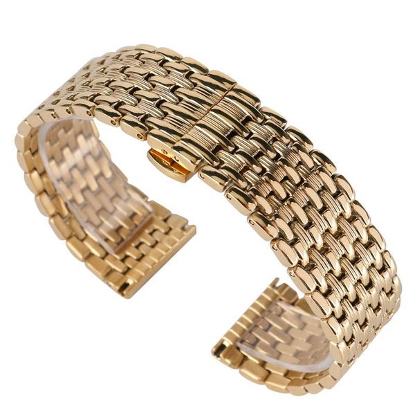 

watch bands 18/20/22mm stainless steel band solid link replacement metal men strap luxury adjustable yellow gold bracelet, Black;brown