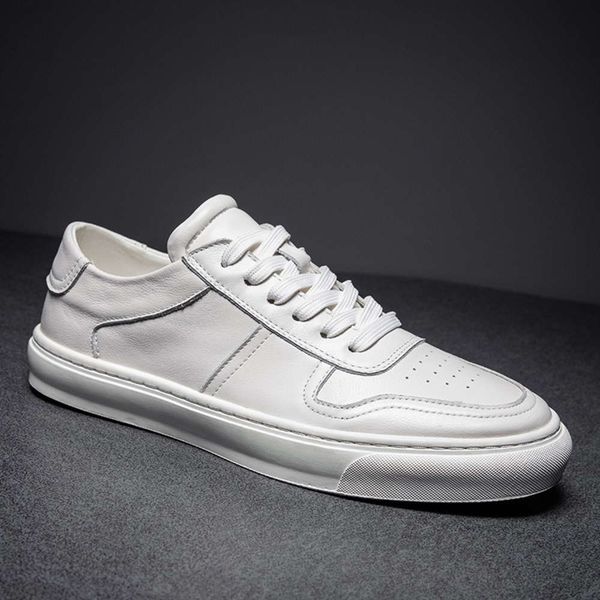 

casual shoes 2021 spring new small white shoes men's leather flat, Black
