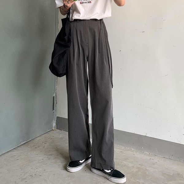 

colors 2021 korean style solid color suit straight trouser female spring high elastic waist lace up long pants womens (f4265) women's &, Black;white