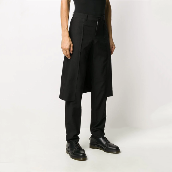 

men's pants casual korean spring and autumn personalized fake two-piece harlan young hairdresser's small leg str, Black
