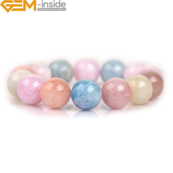 

beaded, strands real natural sweet candy rainbow morganite stone stretch handmade chakra beads beaded bracelets for women jewelry 7 1/2 inch, Black