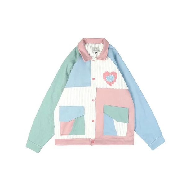 

women's jackets women harajuku coat color block love baseball uniform jacket cardigan pocket clothes size loose vintage punk club puff, Black;brown