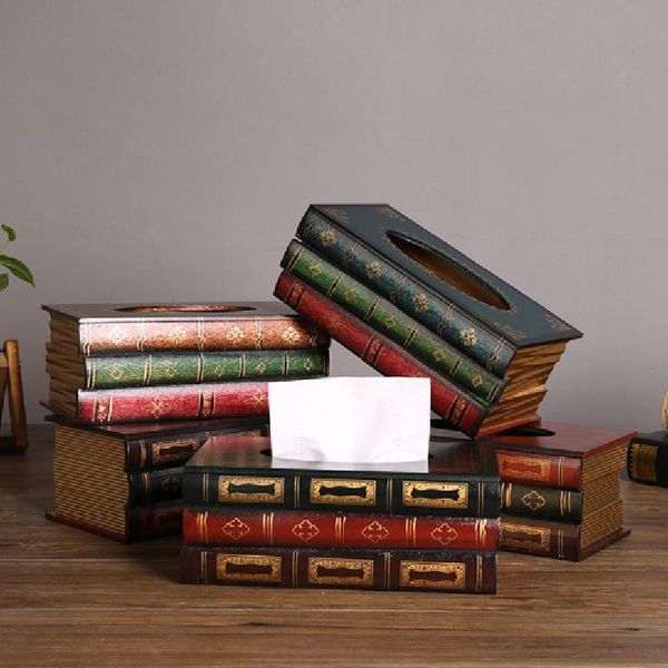 

old-fashioned book-shaped wooden tissue box cover napkin holder boxes & napkins
