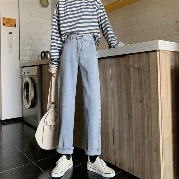 

women's jeans 2022 mom baggy high waist straight pants women 2021 white black fashion casual loose undefined trousers, Blue