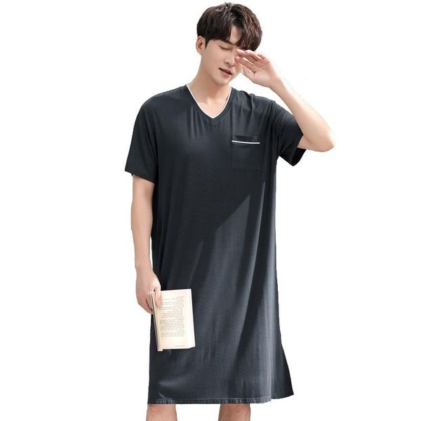 

men's sleepwear nightdress for men short sleeve modal nightgown, Black;brown
