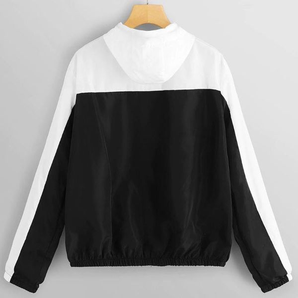 

women's casual fashion long sleeve patchwork thin hooded zipper pockets sport coat z724 jackets, Black;brown