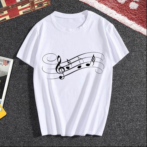 

music note printed women t shirt fashion graphic tee summer female harajuku korean shirts, White