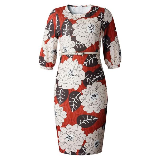 

ethnic clothing africa abaya dubai 2021 temperament commuter high waist neck print fashion tie dress d037, Red