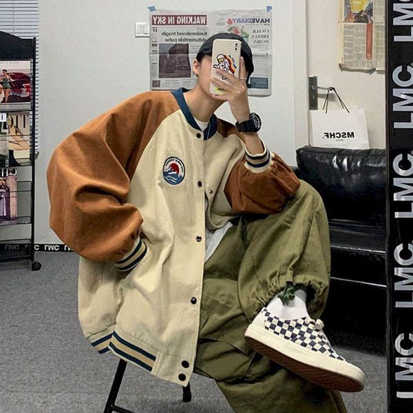 

baseball uniform male personality contrast color stitching loose hong kong style wild casual jacket autumn trend korean coat men's jack, Black;brown
