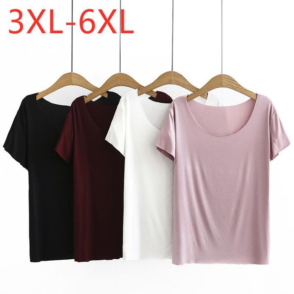 

women's t-shirt 2021 ladies summer plus size basic for women large short sleeve slim elastic white pink cotton 3xl 4xl 5xl 6xl