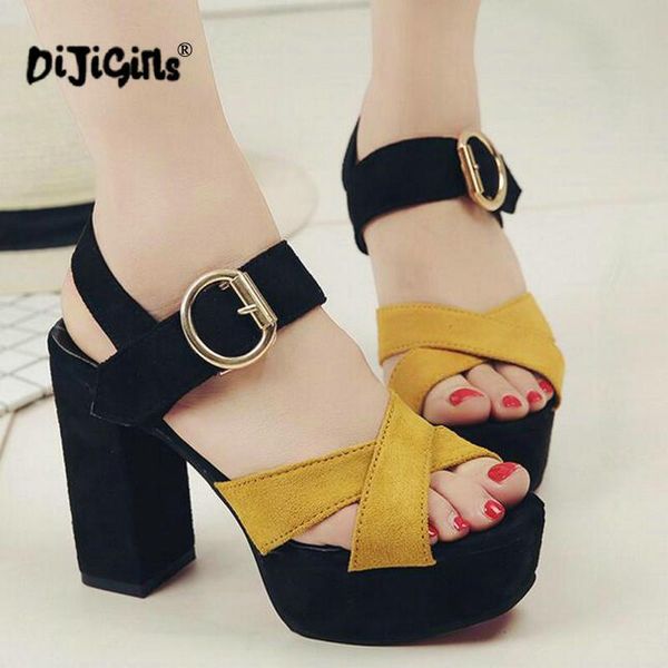 

super high heel platform women party sandals quality suede buckle summer sandal all-match casual lady shoe drop, Black
